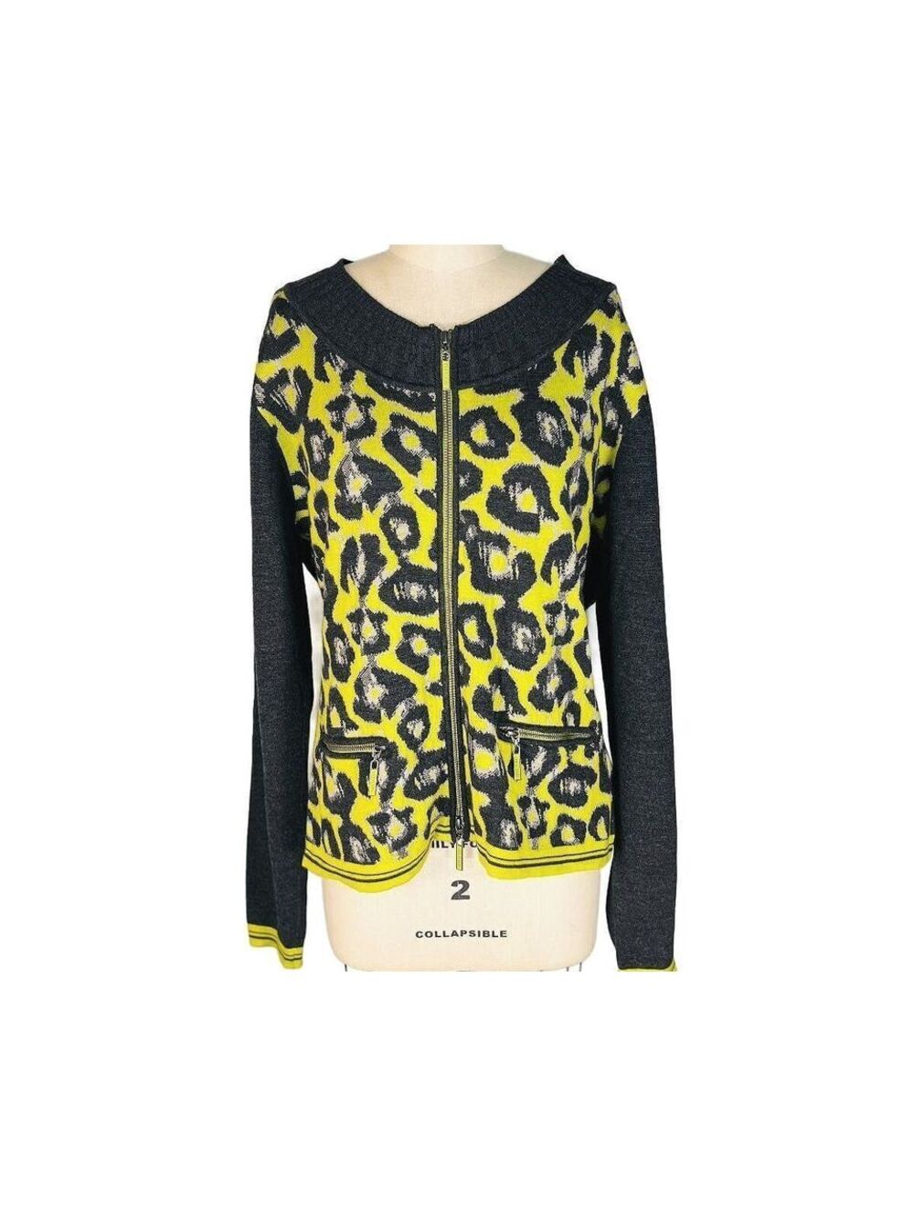 Eva & Claudi Wool Blend Leopard Zip Cardigan Y2K Indie Sleaze Cyber Punk Small L
